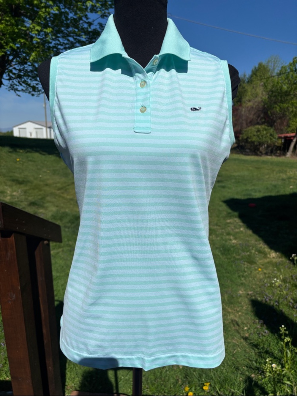 -Vineyard Vines Performance Sleeveless Polo Mint Green Stripe Golf Tennis Small - Picture 3 of 9